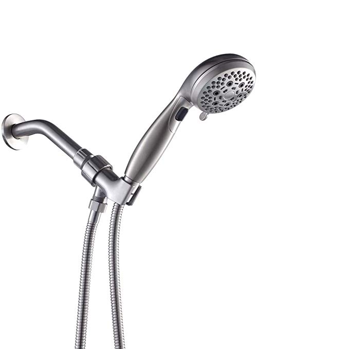 LORDEAR Luxury Large High Pressure 6 Setting Water Flexible Removable Rain Message Detachable Handheld Shower Head Set with Holder, 3.5