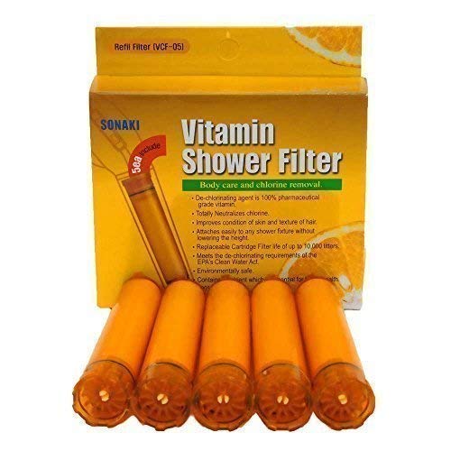 Sonaki Vitamin C Shower Filter Cartridge - (1 Pack of 5) Vitamin C Filter Refills - Remove 99.9% of Chlorine and Chloramines