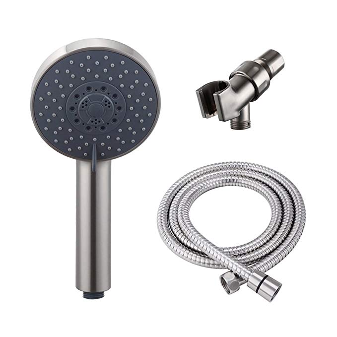 KES Handheld Shower Head with 1.5-Meter Extra Long Hose and Shower Arm Mount Bracket Holder Bathroom 5-Function Replacement Showerhead for Bath Showering System Brushed Nickel, DP501B-2