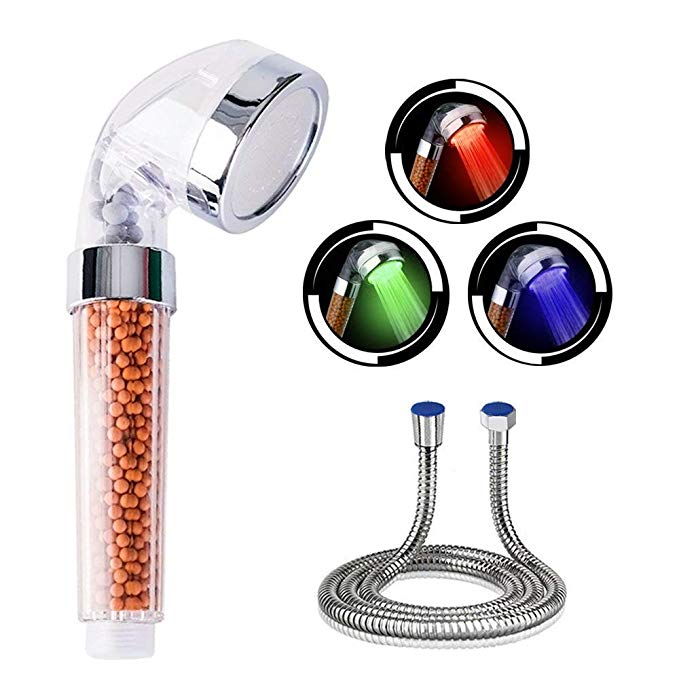 Led Shower Head with Hose-CNASA Led Shower Head Temperature for Spa Showering, 3 Color Changing, Water Saving & High Pressure