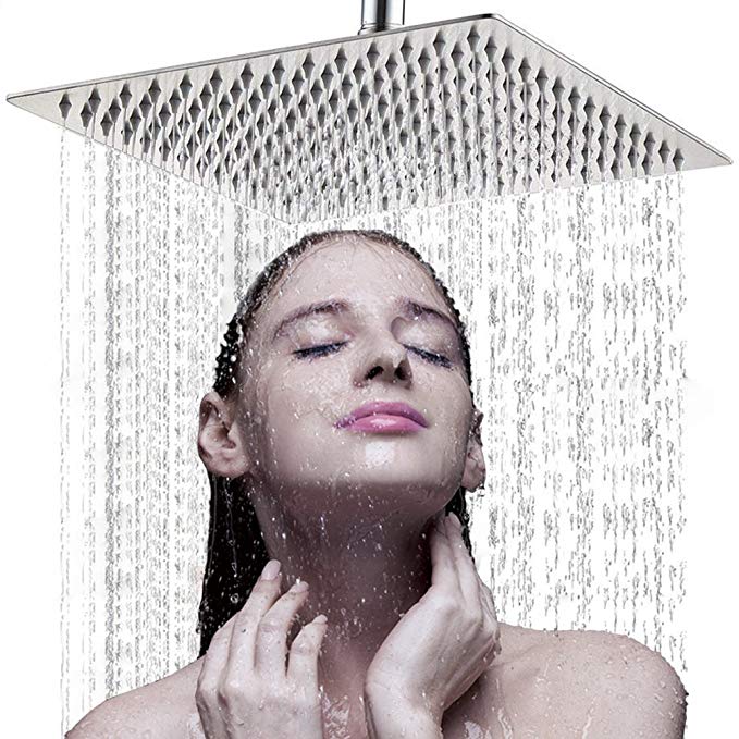 Large Rainfall Shower Head, Voolan Adjustable 12'' Luxury Showerhead for Bathroom, High Flow Stainless Steel Bath Shower for Best Relaxation, Universal Wall and Ceiling Mount (Square)