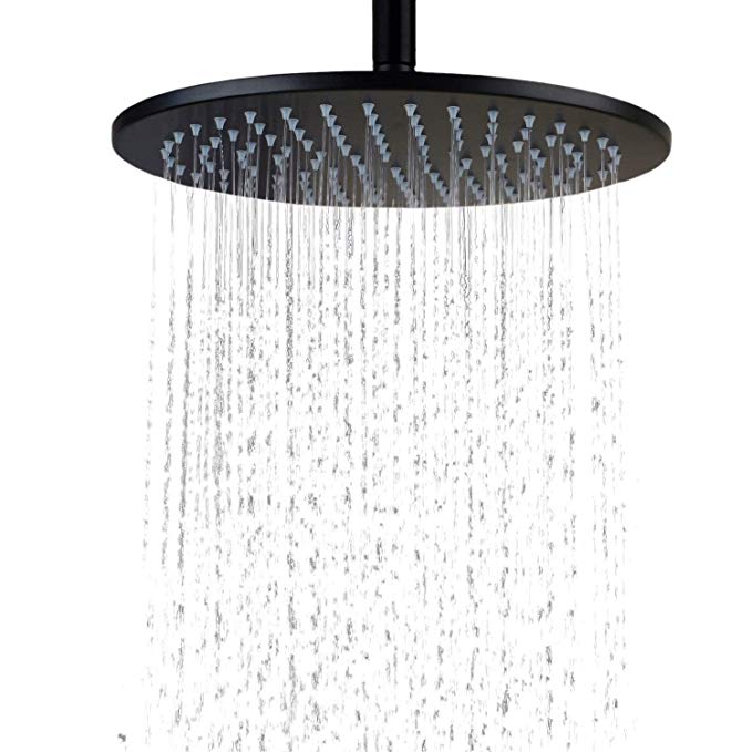 Hiendure 12 Inch Ceiling Mount Stainless Steel Round Rainfall Shower Head, Oil Rubbed Bronze