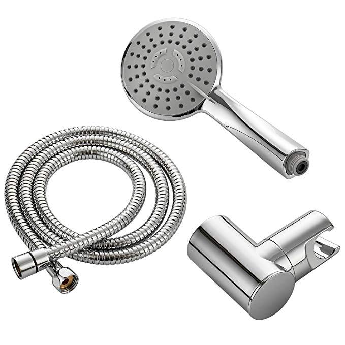 HIMK Handheld Shower Head High Pressure with Powerful Shower Spray against Low Pressure Water Supply Pipeline,3 functions,shower set with Stainless Steel Hose,Adjustable Bracket