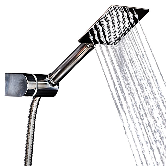 Handheld Shower Head Set - Square Rain Head + 5 ft Shower Hose | Stainless Steel 304| High Pressure |with Shower Mount Bonus for a Luxury Shower Experience by Happy-li