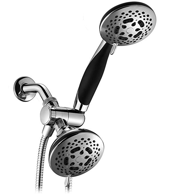 HotelSpa European Designer Collection 36-Setting Ultra-Luxury 3 Way Chrome Face Shower Head/Handheld Shower Combo, Soft-Grip Rubber Dial Rim and Handle