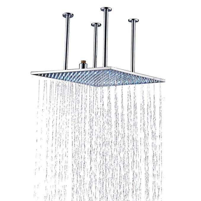 Rozin LED Light 20-inch Rainfall Shower Head Ceiling Mounted Overhead Sprayer Chrome Finish