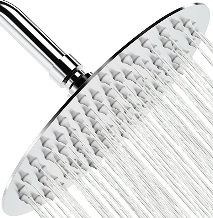 LumoSpa Rainfall Shower Head - Heavy Duty Solid Stainless Steel Unit - Luxury High Pressure Replacement for Bathroom - Modern Polished Chrome Large Round Rainhead - Universal Wall or Ceiling Mount