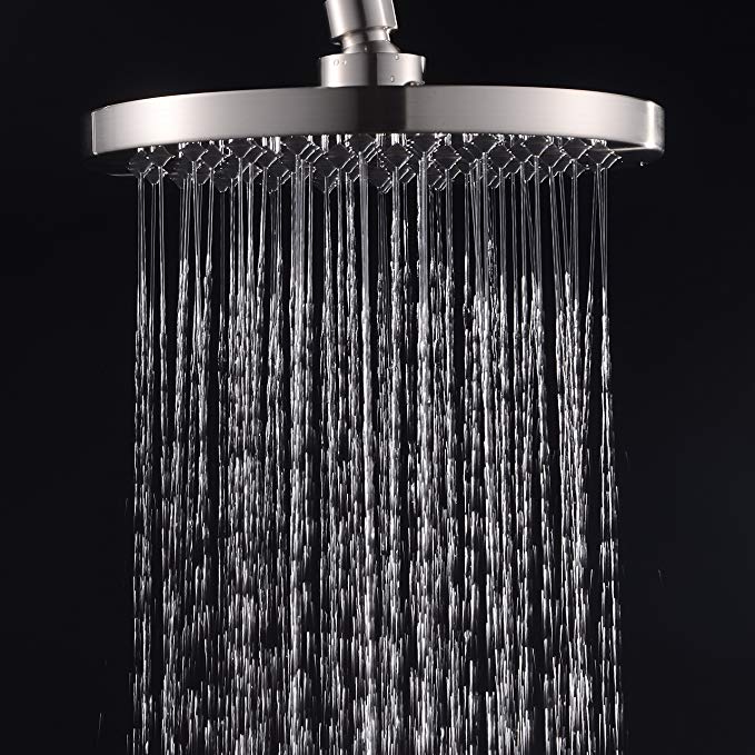 Brushed Nickel 8-inch Rain Shower Head, Stainless Steel Back and Brass Swivel Ball Joint