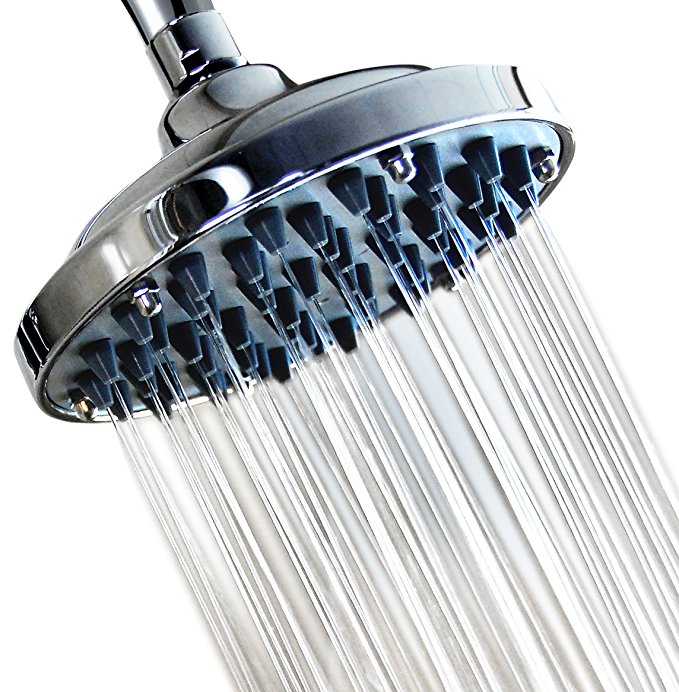 6 Inch High Pressure Rainfall Massage Shower Head - Disassembled Clean Nozzles - Bathroom Showerhead Low Flow Showers - Wall Mount - Chrome - Removable Water Restrictor - Adjustable Metal Swivel Ball