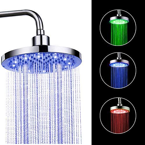 AIOLOC LED Shower Head High Pressure Wall Mount Rainfall Showerhead Chrome Changes Automatically According to Water Temperature LED Adjustable for Relaxation and Spa