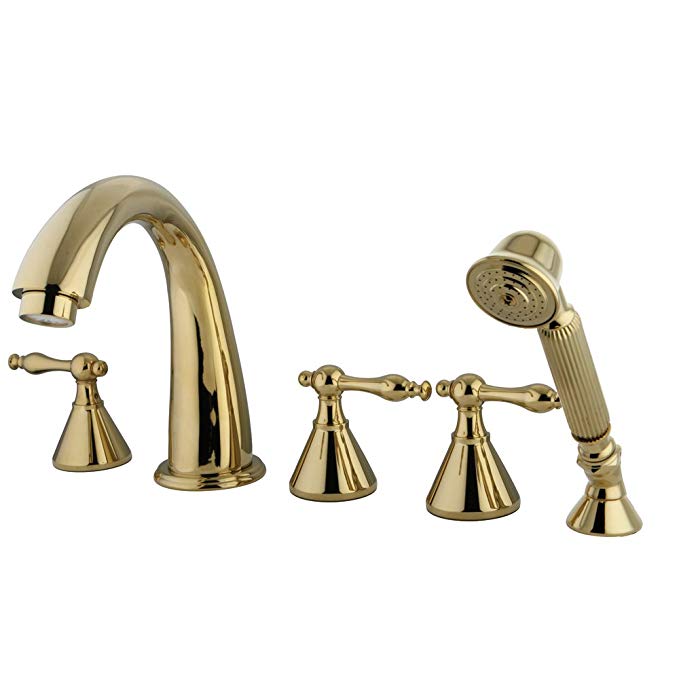 Kingston Brass KS23625NL Naples Roman Tub Filler with Hand Shower, Polished Brass