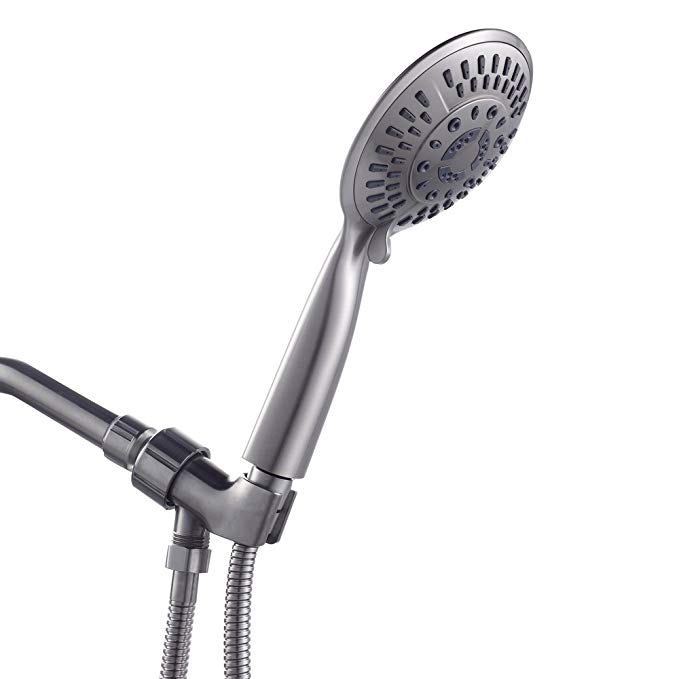 LORDEAR Luxury Large High Pressure 9 Setting Water Flexible Removable Rain Message Detachable Handheld Shower Head Set with Holder, 5