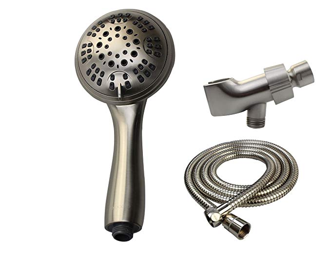 Xogolo 6 Spray Settings Luxury Spa Grade Handheld Shower Head includes Extra Long Nickel Finish Steel Hose, Adjustable Mount & Teflon Tape - Premium Brushed Nickel Finish Hand Held Showerhead