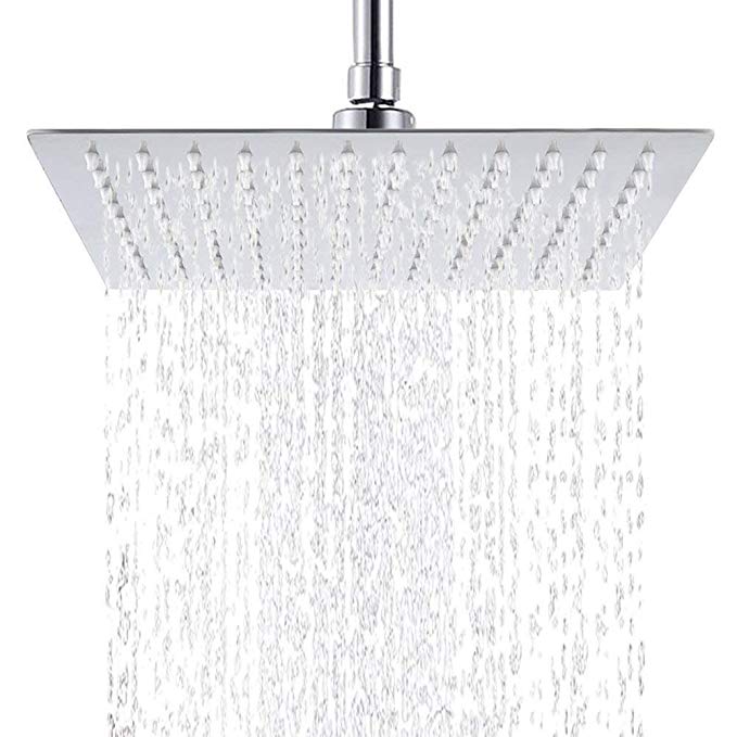 Showerhead,12 Inch Shower Head Stainless Steel High Pressure Rainfall Ultra Thin Spray with Anti-clog Silicone Nozzle,Chrome