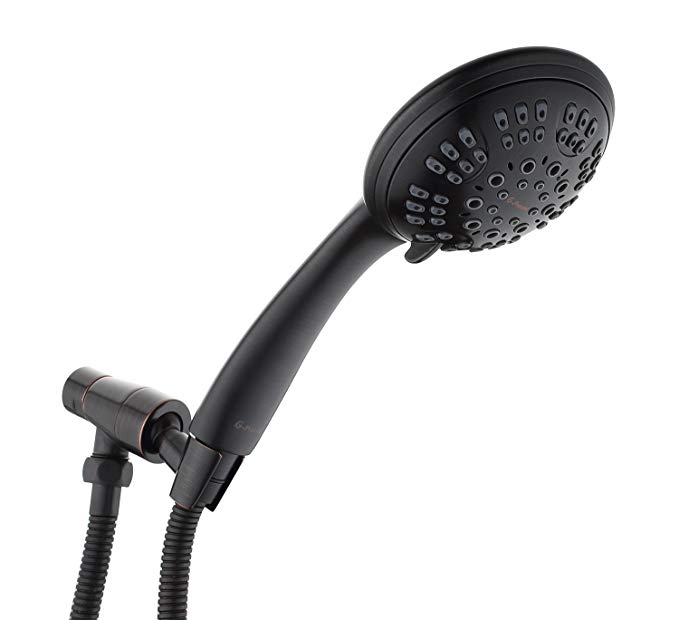 Oil-Rubbed Bronze High Pressure Showerhead Shower Kit 6 Setting Shower Head Handheld with Adjustable Brass Bracket Holder and Extra Long Flexible Stainless Steel Hose (Oil-Rubbed Bronze)