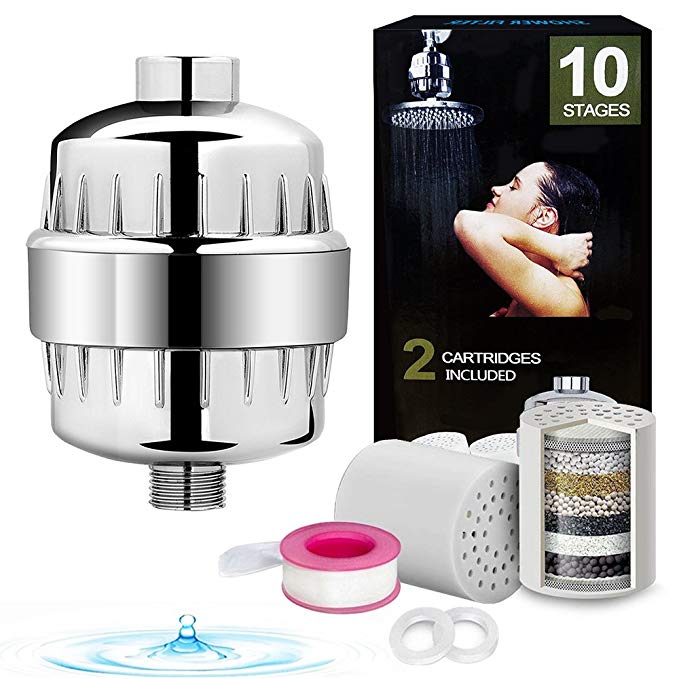 High Output 10-Stage Shower Filter with, Reduces Dry Itchy Skin, Dandruff, Eczema, and Dramatically Improves the Condition Of Your Skin, - 2 Replacement Cartridges