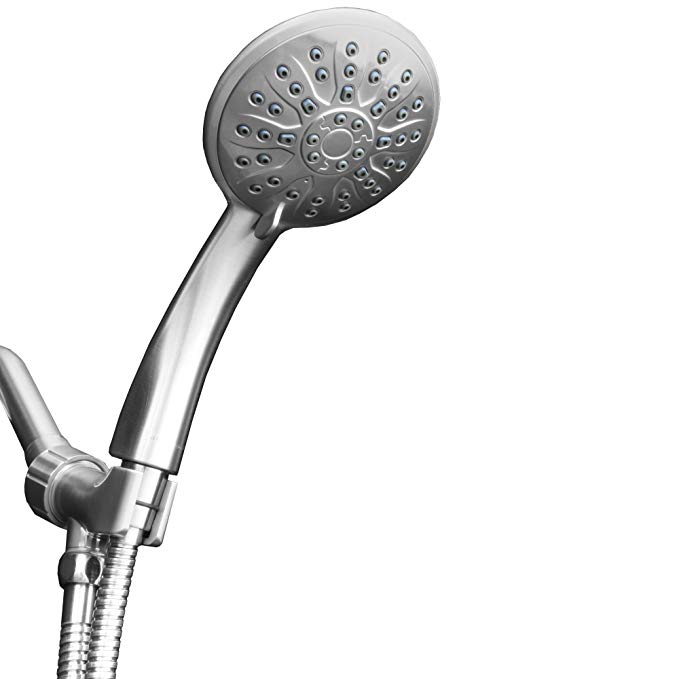 ShowerMaxx | Choice Series | 3 Spray Settings 4.4 inch Hand Held Shower Head with Extra Long Stainless Steel Hose | MAXX-imize Your Shower with Easy-to-Remove Flow Restrictor | Polished Chrome Finish