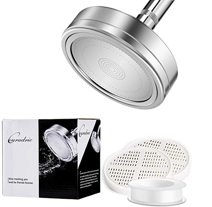 Couradric High Pressure Shower Head with Filter, Filtered Shower Head for Hard Water, Relives Hair Dryness and Skin Itching, Removes Chlorine, 2 Replaceable Filters, 5 Inch, All Metal