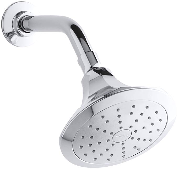 KOHLER 45409-CP Memoirs Classic Single Function Wall Mount Showerhead with Katalyst Air Induction Spray, 2.0 GPM, Polished Chrome