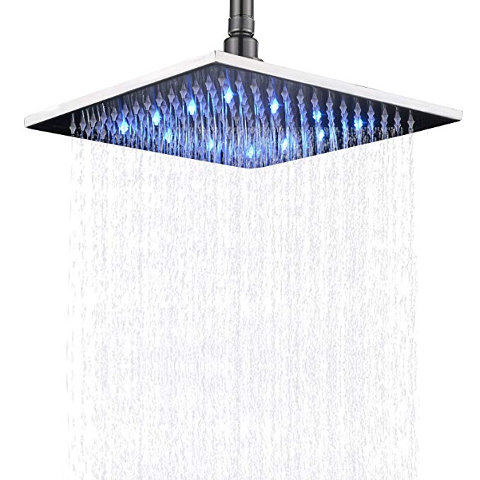 Senlesen Bathroom Rainfall Shower Head 10 Inch LED Light Square Overhead Replacement Head Brushed Nickel