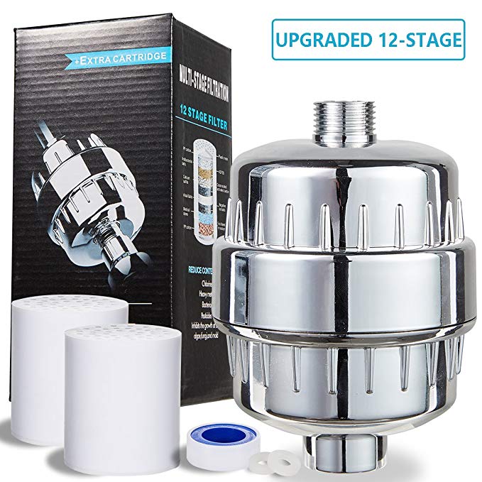 DAIANNA Shower Water Filter 12 Stage High Output Universal With Replaceable Filter Cartridges For All Shower Head & Handheld-Chrome