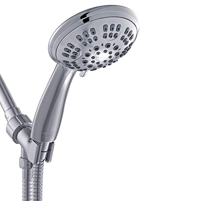 ShowerMaxx Shower Head Premium 6 Spray Settings | Luxury Spa Detachable Handheld Showerhead | Extra Long Stretchable Stainless Steel Hose, Adjustable Mount & Teflon Tape | Chrome Hand Held Finish