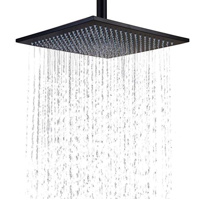 Hiendure Stainless Steel Bathroom Square Rainfall Shower Head 12 Inch,oil Rubbed Bronze