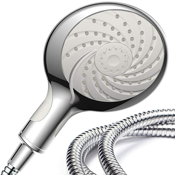 Laguna 5-Setting 6 Inch Hand Held Rainfall Spiral Shower Head with Extra-Long Stretchable Stainless Steel Shower Hose