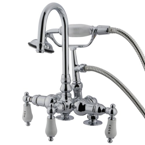 Kingston Brass CC18T1 Vintage Leg Tub Filler with Hand Shower, Porcelain Lever Handle, Polished Chrome