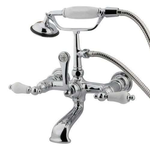 Kingston Brass CC554T1 Vintage Leg Tub Filler with Hand Shower and Straight Arm, Porcelain Lever Handle, Polished Chrome