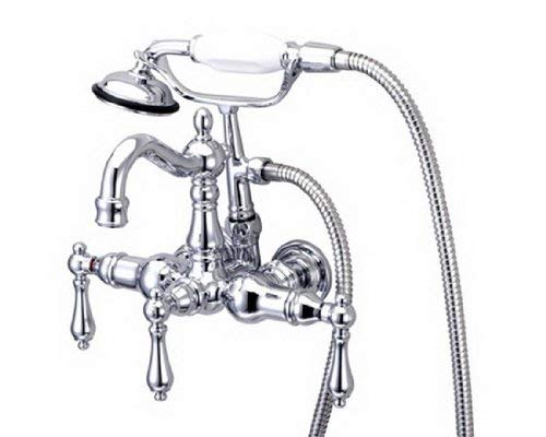 Kingston Brass CC1008T1 Heritage 3-3/8-Inch Wall-Mount Vintage Leg Tub Filler with Hand Shower, Metal Lever Handle, Polished Chrome