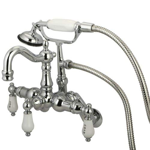 Kingston Brass CC1304T1 Heritage Vintage Leg Tub Filler with Hand Shower, Porcelain Lever Handle, Polished Chrome