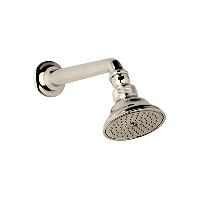 Rohl C5504EPN Perletto 3-in Anti-Cal Single Function Showerhead with 7-in Shower Arm, Polished Nickel