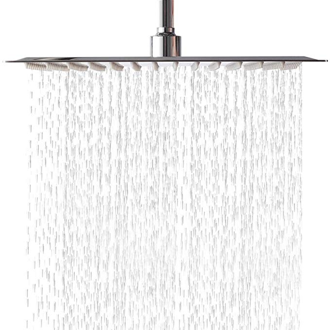 LORDEAR F01082CH Solid Square Ultra Thin 304 Stainless Steel 12 Inch Adjustable Rain Shower Head with Polish Chrome,Waterfall Full Body Coverage with Silicone Nozzle Easy to Clean and Install