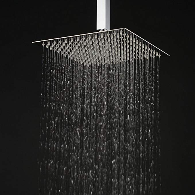 Aothpher 12 Inches 304 Stainless Steel Rainfall Square Shower Head Ultra-thin Rain Style Water, High Chrome Polished