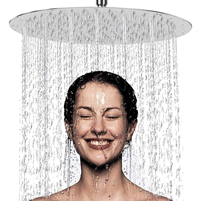 12 Inch Rain Shower Head, NearMoon High Pressure Stainless Steel Bath Shower, Ultra Thin Rainfall Showerhead Waterfall Body Covering with Silicone Nozzle and Powerful Spray Performance (12'' Round)