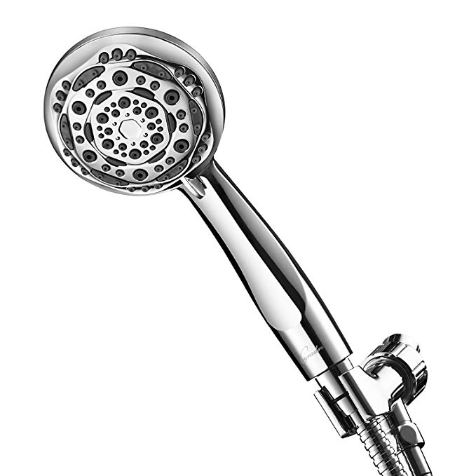 Couradric Handheld Shower Head, 7 Function High Pressure Shower Head with Brass Swivel Ball Bracket and Extra Long Stainless Steel Hose, Chrome, 4