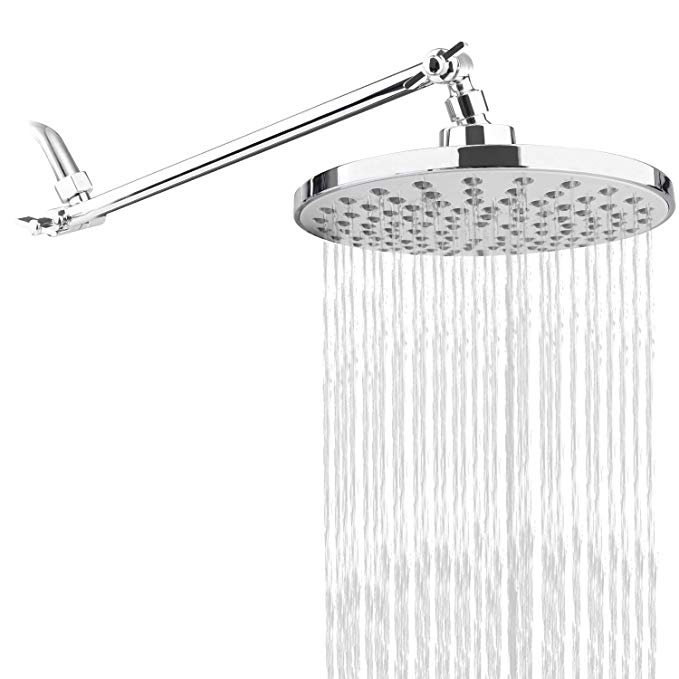 RongMax Complete Rain Shower Head Kit - 7.6 inch Luxury Rainfall Shower Head with 13.5 inch Adjustable Arm - High and Low Pressure Waterfall Showerhead with Removable Water Restrictor - Chrome Finish