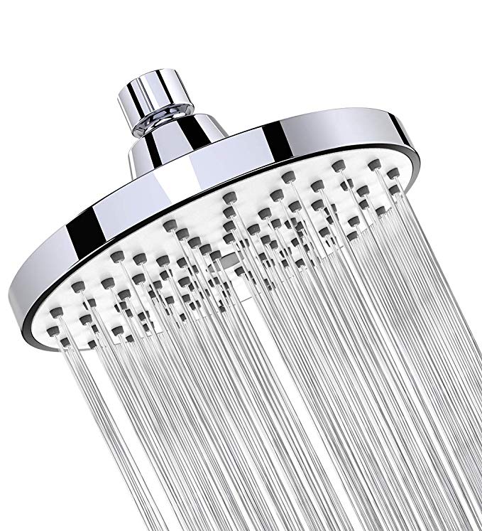 WASSA Shower Head - 6 Inch Clog Anti-Leak Fixed Chrome Rain Showerhead - Rainfall Spray Relaxation and Spa for High Water Pressure and Flow - Adjustable Metal Swivel Ball Joint with Filter, Silver