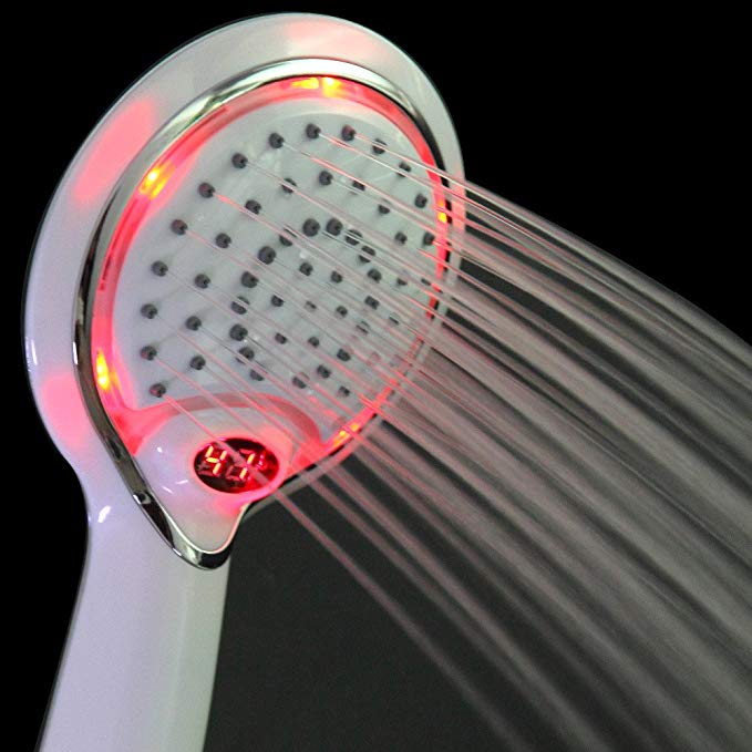 BOCOWO LCD Hand Shower, Led handheld Shower Head with Temperature Digital Display, 3 Colors Change Water Powered,Led Shower Spray