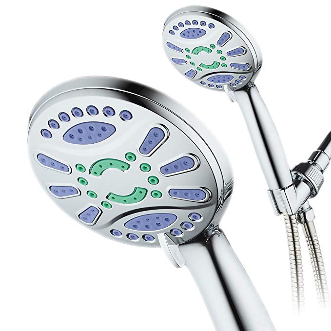 AquaStar Elite High-Pressure 6-setting Luxury Spa Hand Shower with Microban Antimicrobial Anti-Clog Jets for More Power & Less Cleaning!/Extra-Long 5 ft. Stainless Steel Hose/All Chrome Finish