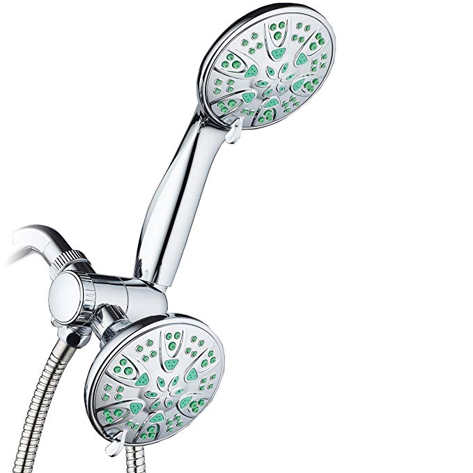 Antimicrobial/Anti-Clog High-Pressure 30-setting Dual Head Combination Shower by AquaDance with Microban Nozzle Protection From Growth of Mold, Mildew & Bacteria for a Healthier Shower– Coral Green