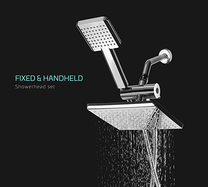 AMG and Enchante Accessories, Silicon Valley High Pressure Rainfall Shower Head Set (160 Jets - Combined) with Modern Design with Water Diverter and Hose, SH455A, Chrome Finish