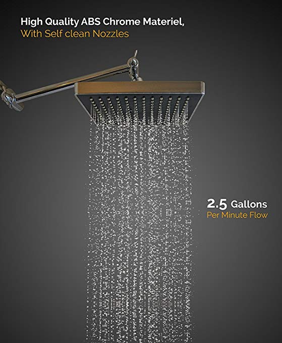 Drisen Products 8 inch Rain Shower Head Rain Style Chrome Finish with Solid Brass Adjustable Extension Arm