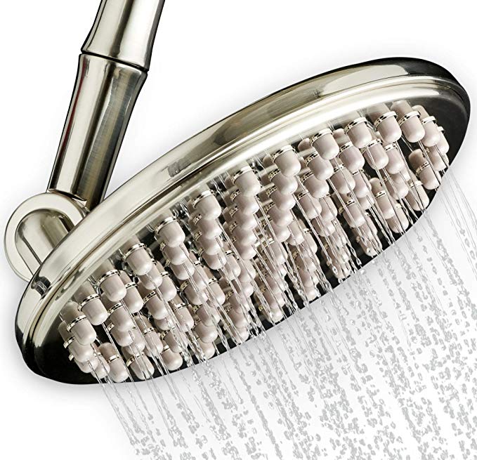 HealthyLifeStyle! Shower Head | Rainfall High Pressure 9.5” with Adjustable Extension Arm | 109 Self-Clean Jets | Chrome, White and Brushed Nickel