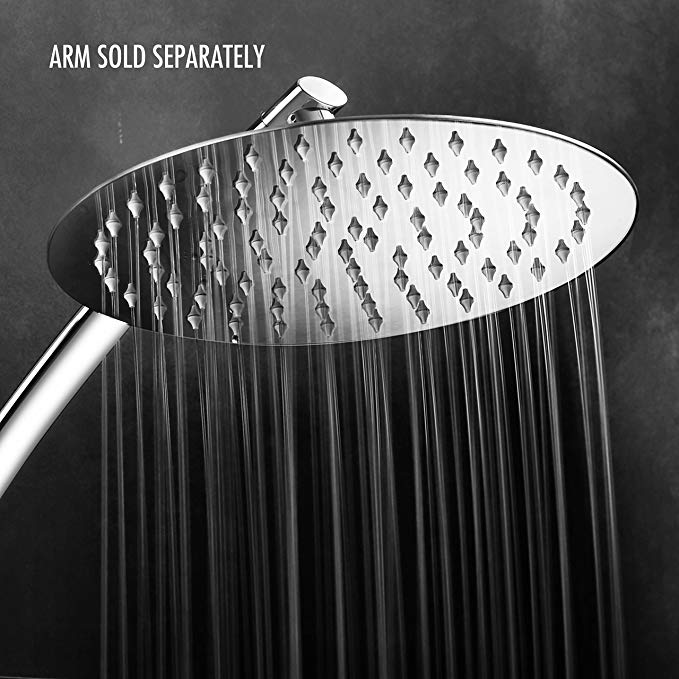 Aquagenix Razor Premium Stainless Steel 10 Inch Round Rainfall Shower-Head. 100% 304 Grade Stainless Steel, Brass Connection, 90 Easy To Clean Rub Clean Jets