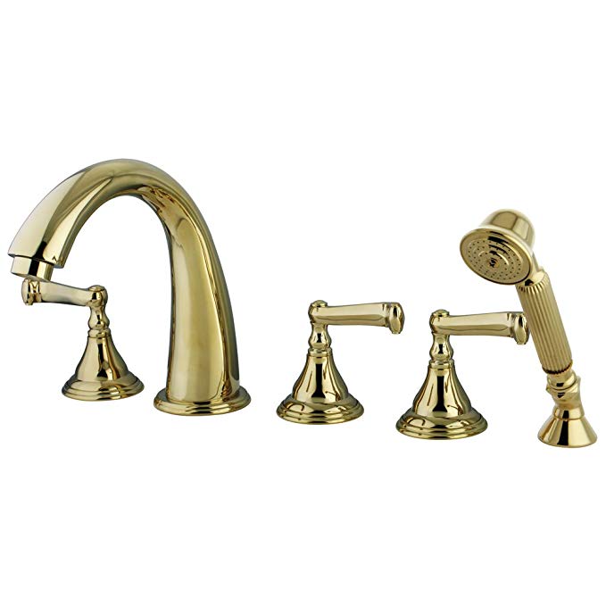 Kingston Brass KS53625FL Royale Roman Tub Filler with Hand Shower, Polished Brass, 5-Piece