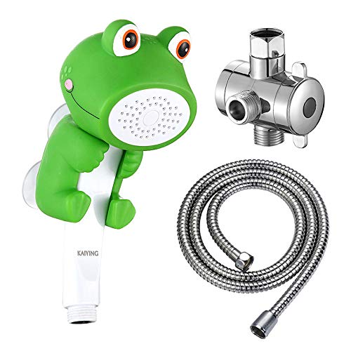 KAIYIING Children's Handheld Shower Head,Cartoon Water Flow Spray Shower Head Baby Kids Toddler Bath Play Bathing Toys (J:Showerhead(Froggie)+Hose+Diverter)