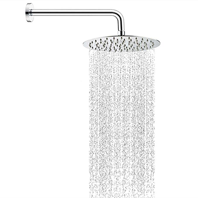 Artbath Extra Large 12 inch Rain Shower Head with Arm Fixed Mount Ultra Thin Stainless Steel Showerhead Solid Brass Rainfall Showerhead Arm Combo Set, Chrome