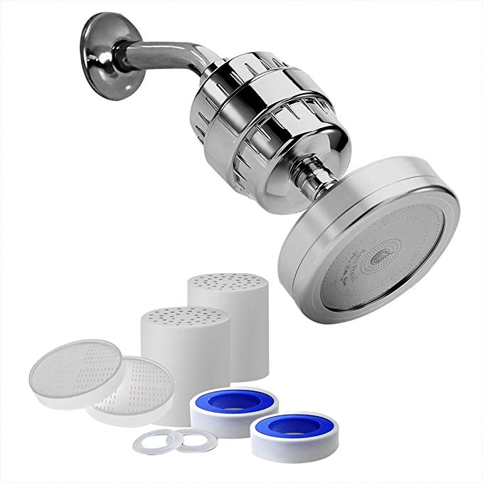 {NEW 2018} Best Luxury Filtered Shower Head Unit (Metal) Cartridge has Vitamins C + 12-Stage Shower Water Filter + 4 Filter Cartridges Included - Boost Skin/Hair Health - Reduce Hard Water/Chlorine